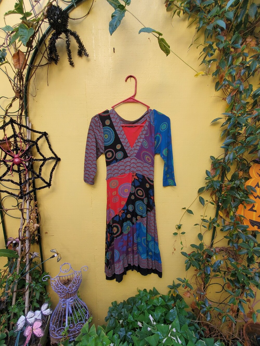 Multicolor Patchwork V-Neck Women's Dress